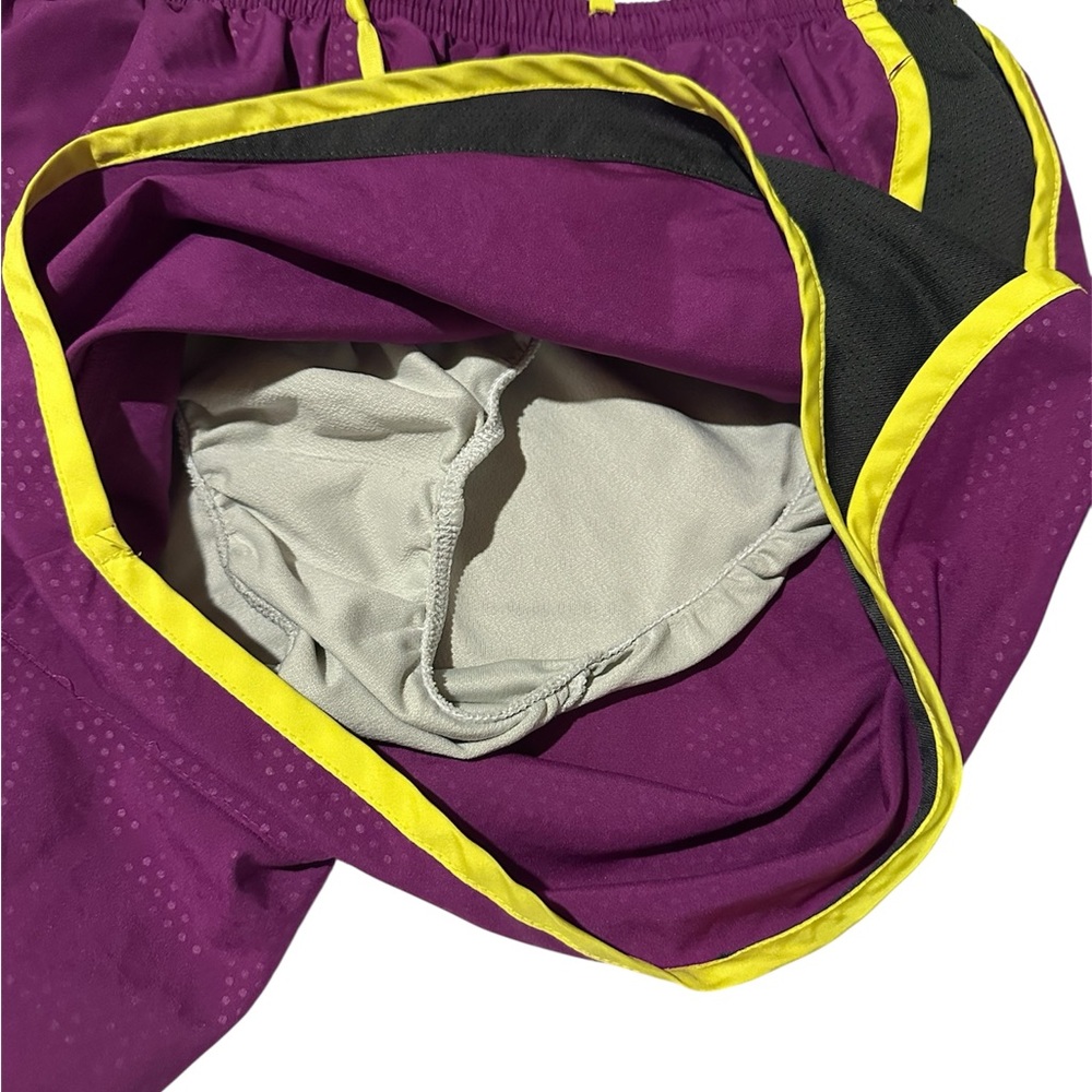 Nike Dri-Fit Women’s Large Purple Running Shorts Yellow Trim Athletic - Picture 5 of 6